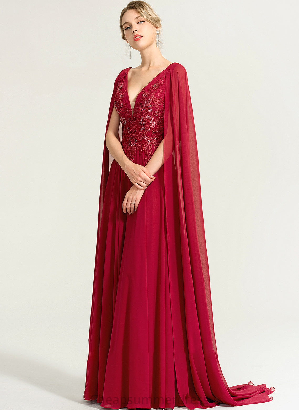 Sequins Chiffon A-Line Dress Floor-Length With Anastasia Wedding Dresses V-neck Wedding