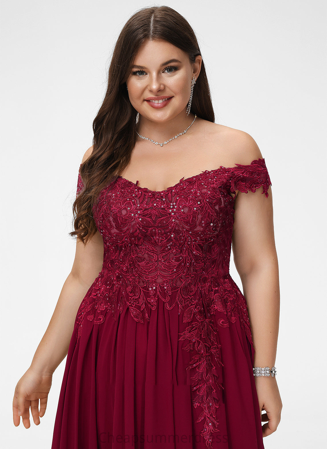 A-Line Sweep Cailyn Lace Off-the-Shoulder Train With Sequins Prom Dresses Chiffon