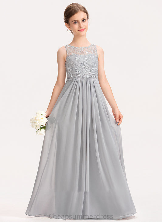 Lace Scoop Neck Edith A-Line Chiffon Floor-Length Junior Bridesmaid Dresses