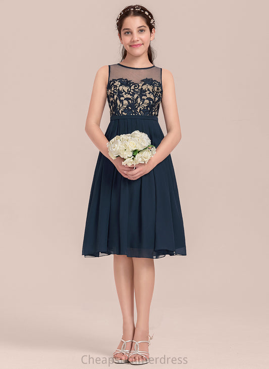 Knee-Length Scoop Joyce Neck A-Line Junior Bridesmaid Dresses Chiffon