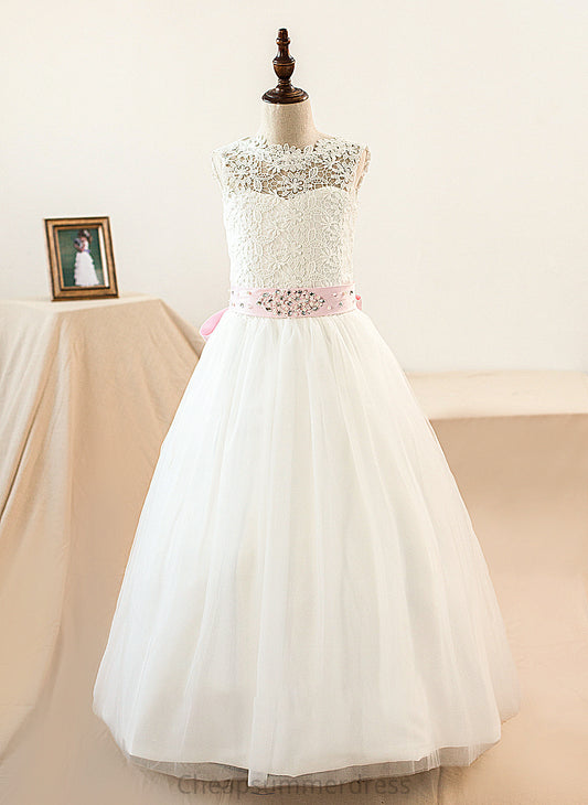 Scoop With Sash Junior Bridesmaid Dresses Karlie Neck Ball-Gown/Princess Beading Tulle Floor-Length Bow(s)