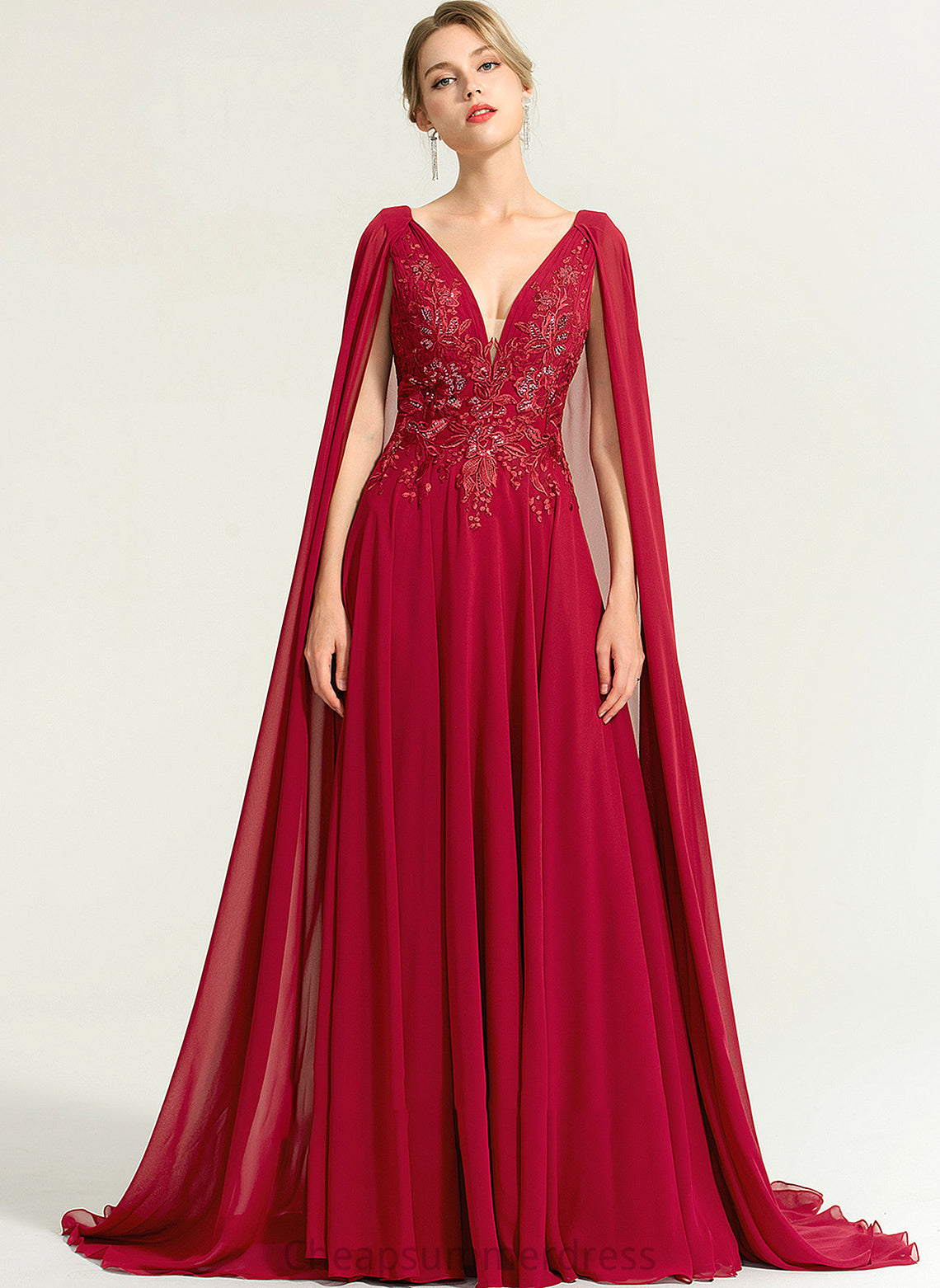 Sequins Chiffon A-Line Dress Floor-Length With Anastasia Wedding Dresses V-neck Wedding