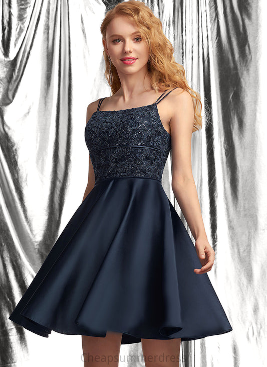 Square Neckline Lace A-Line With Satin Prom Dresses Lilah Short/Mini Sequins