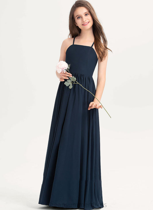 A-Line Junior Bridesmaid Dresses With Floor-Length Simone Bow(s) Neckline Square Chiffon