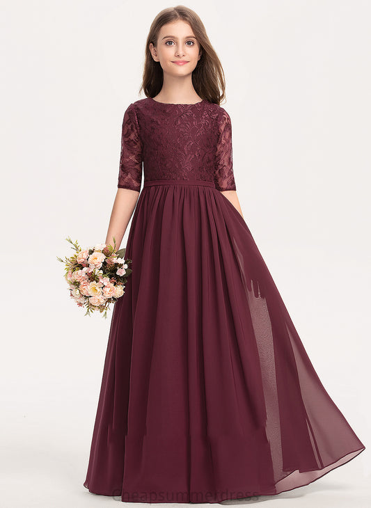 Scoop Chiffon Cora Floor-Length Lace A-Line Neck Junior Bridesmaid Dresses