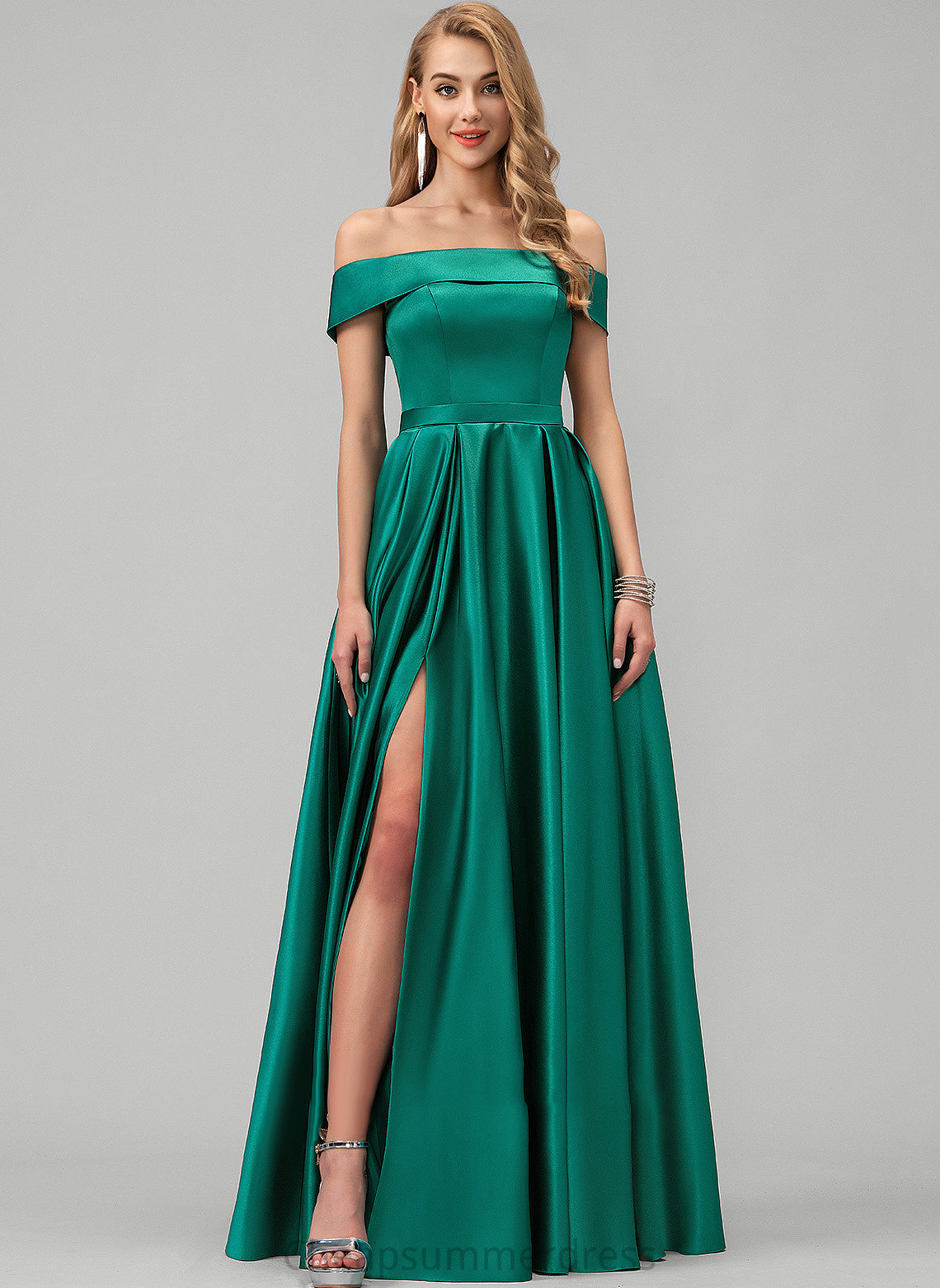 Prom Dresses Ball-Gown/Princess Pockets Split Off-the-Shoulder Front With Satin Floor-Length Heidi