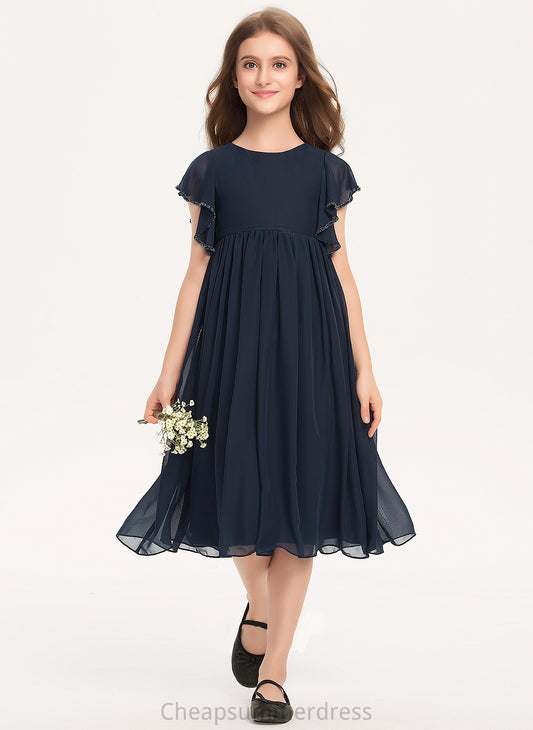 Junior Bridesmaid Dresses Knee-Length Neck Beading Scoop A-Line Mya With Chiffon