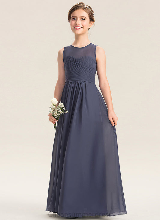 Scoop A-Line Junior Bridesmaid Dresses Floor-Length Neck Chiffon Ruffle Rory With