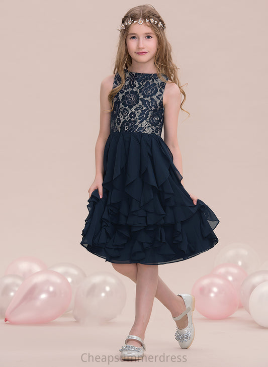 Neck Junior Bridesmaid Dresses With Ruffles Knee-Length Chiffon Kamari Cascading Scoop A-Line