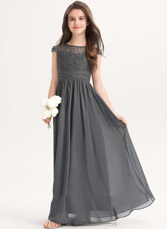 Floor-Length With A-Line Ruffle Neck Chiffon Scoop Desiree Lace Junior Bridesmaid Dresses