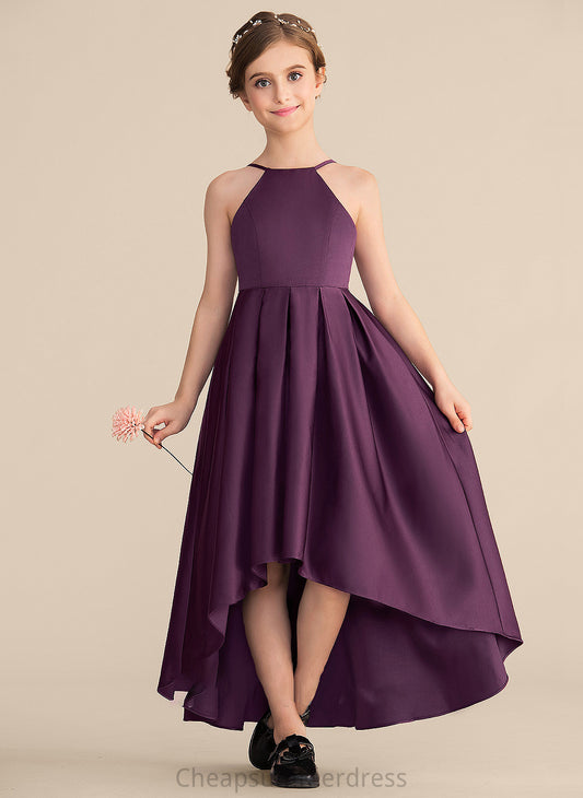 Junior Bridesmaid Dresses Ruffle Neck With Mckinley Asymmetrical Scoop Satin A-Line