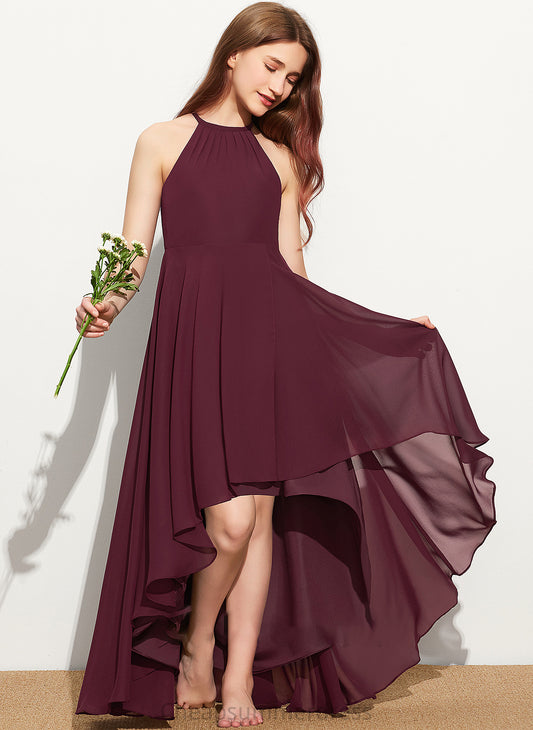 A-Line Ruffle With Neck Asymmetrical Briley Junior Bridesmaid Dresses Chiffon Scoop