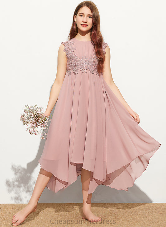 Scoop Jaliyah Chiffon Tea-Length Junior Bridesmaid Dresses Neck Lace A-Line