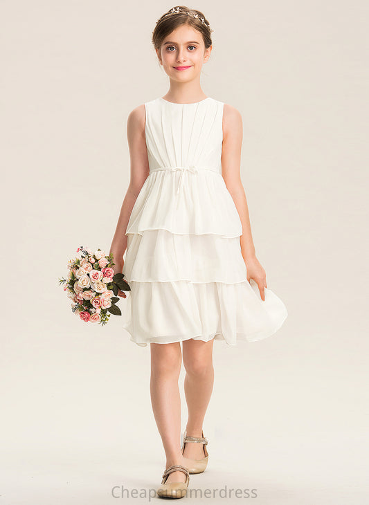 Bow(s) Aubree Chiffon Junior Bridesmaid Dresses A-Line Neck Scoop Knee-Length Ruffles With Cascading