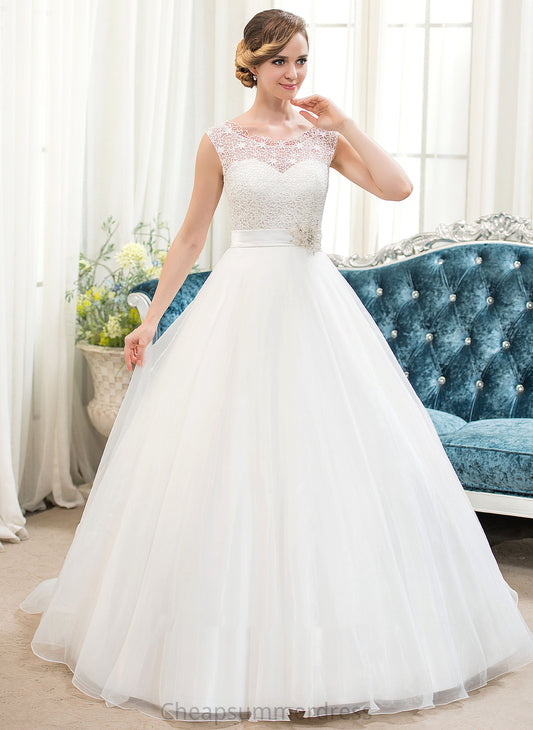 Sweep Ball-Gown/Princess Beading Neck Lace Sequins Wedding Organza With Scoop Train Fernanda Dress Wedding Dresses