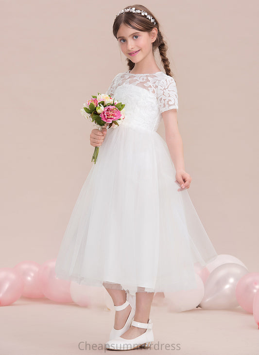 Tulle Scoop Kaylee A-Line Neck Junior Bridesmaid Dresses Tea-Length