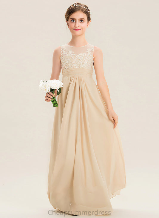 Chiffon A-Line Floor-Length Junior Bridesmaid Dresses Paris Neck Scoop Lace