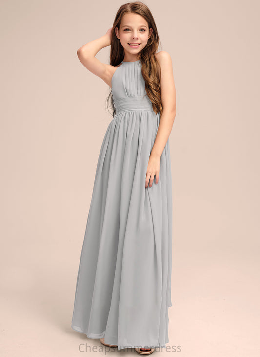 Jazlynn Neck Ruffle Scoop Floor-Length Junior Bridesmaid Dresses A-Line With Chiffon