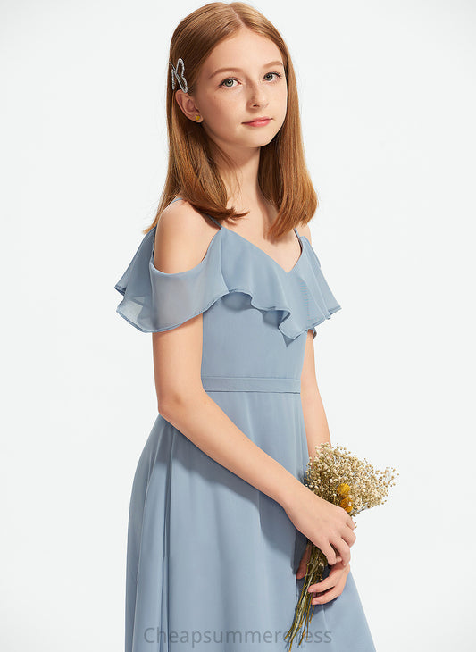 Junior Bridesmaid Dresses Chiffon Ruffles Off-the-Shoulder With Angeline Floor-Length A-Line