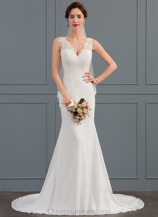 V-neck Train Wedding Wedding Dresses Maleah Dress Court Trumpet/Mermaid Chiffon