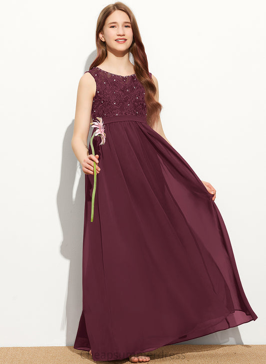 Chiffon Floor-Length Neck Sequins With Beading Lace A-Line Junior Bridesmaid Dresses Scoop Alexandra