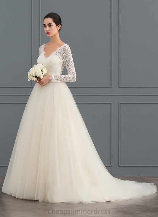 Lace Taylor Wedding Dresses Dress Tulle Train Wedding Ball-Gown/Princess V-neck Court