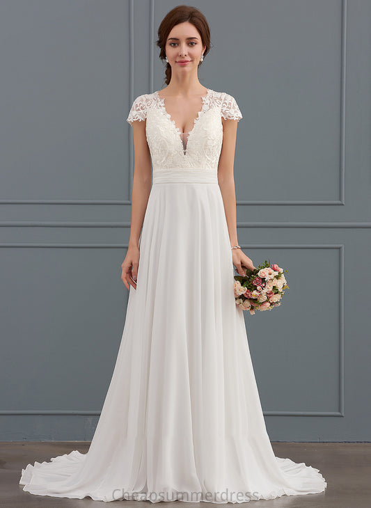 Chiffon Ruffle With Wedding Dresses Francesca Dress Sweep Train A-Line V-neck Wedding