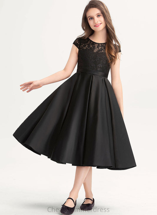 Pockets Lace Junior Bridesmaid Dresses Knee-Length Valery Neck A-Line With Scoop Satin