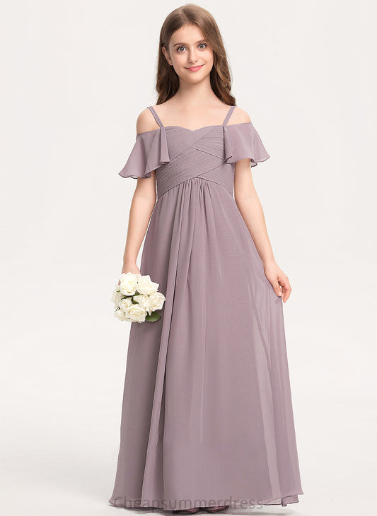 With Floor-Length Chiffon Ruffle Claudia A-Line Junior Bridesmaid Dresses Off-the-Shoulder