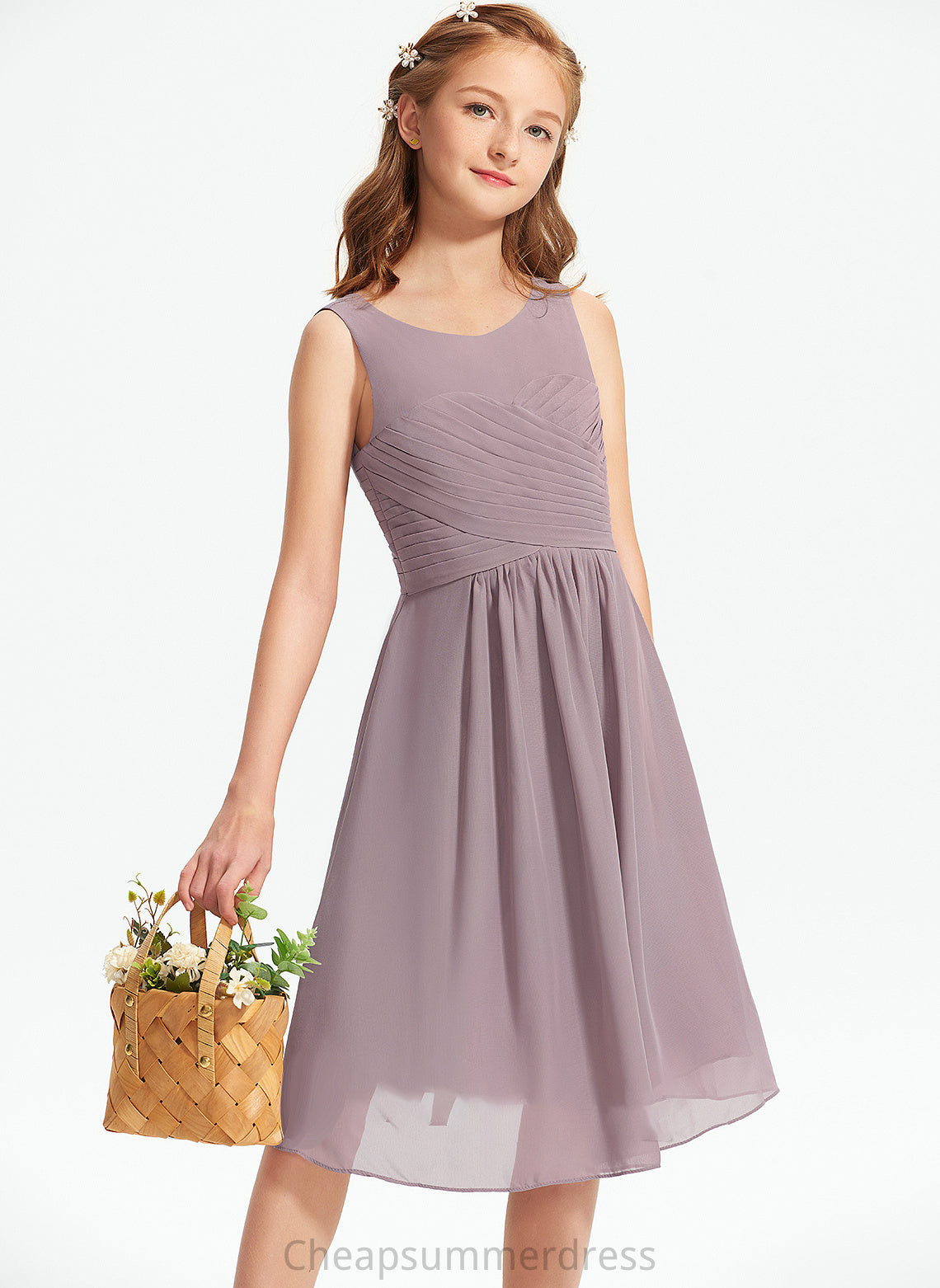 Miriam Scoop Chiffon Junior Bridesmaid Dresses Neck Ruffle Knee-Length A-Line With