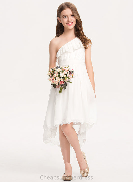 A-Line With Asymmetrical Chiffon Bow(s) One-Shoulder Junior Bridesmaid Dresses Lace Kimberly