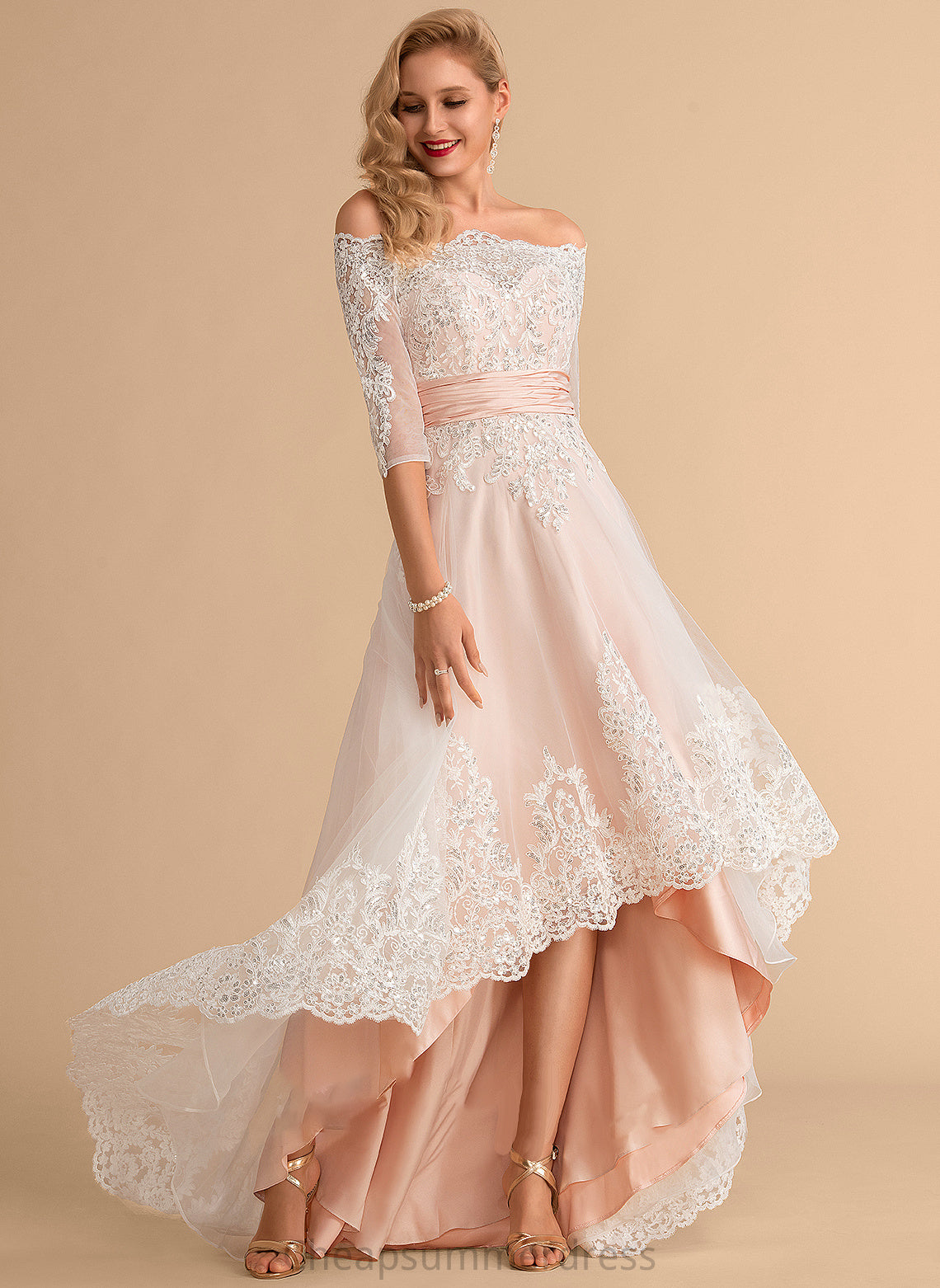 Asymmetrical Satin Lace Sequins A-Line With Marlee Tulle Wedding Dresses Wedding Dress