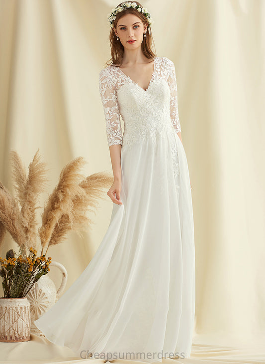 A-Line Lace Mckenzie V-neck Floor-Length Chiffon Wedding Dress Wedding Dresses