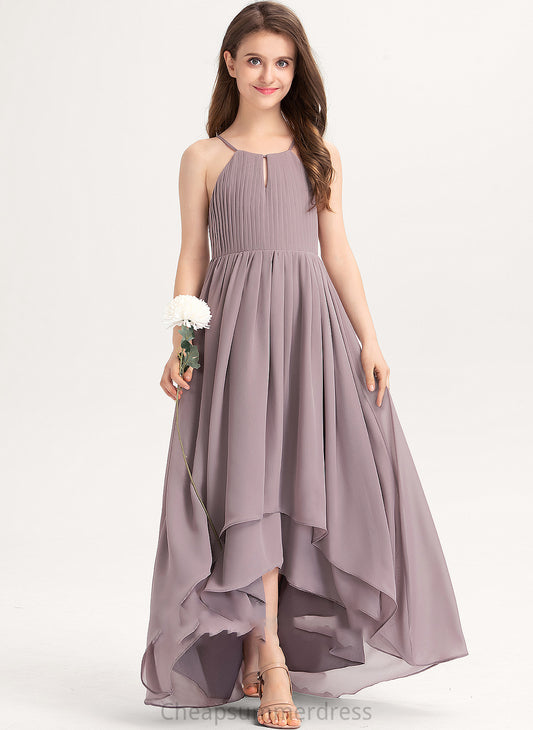 Chiffon Asymmetrical A-Line Junior Bridesmaid Dresses Elliana With Neck Scoop Ruffle Bow(s)