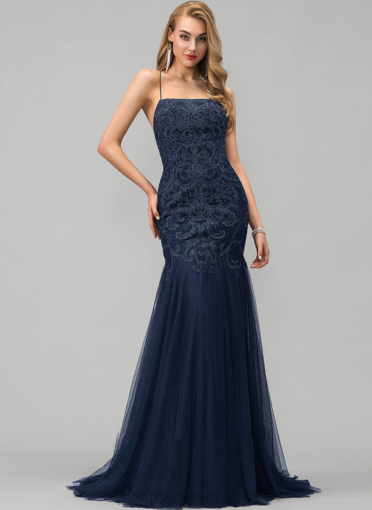 Neckline Prom Dresses Sequins Square Lace With Train Tulle Trumpet/Mermaid Delilah Sweep