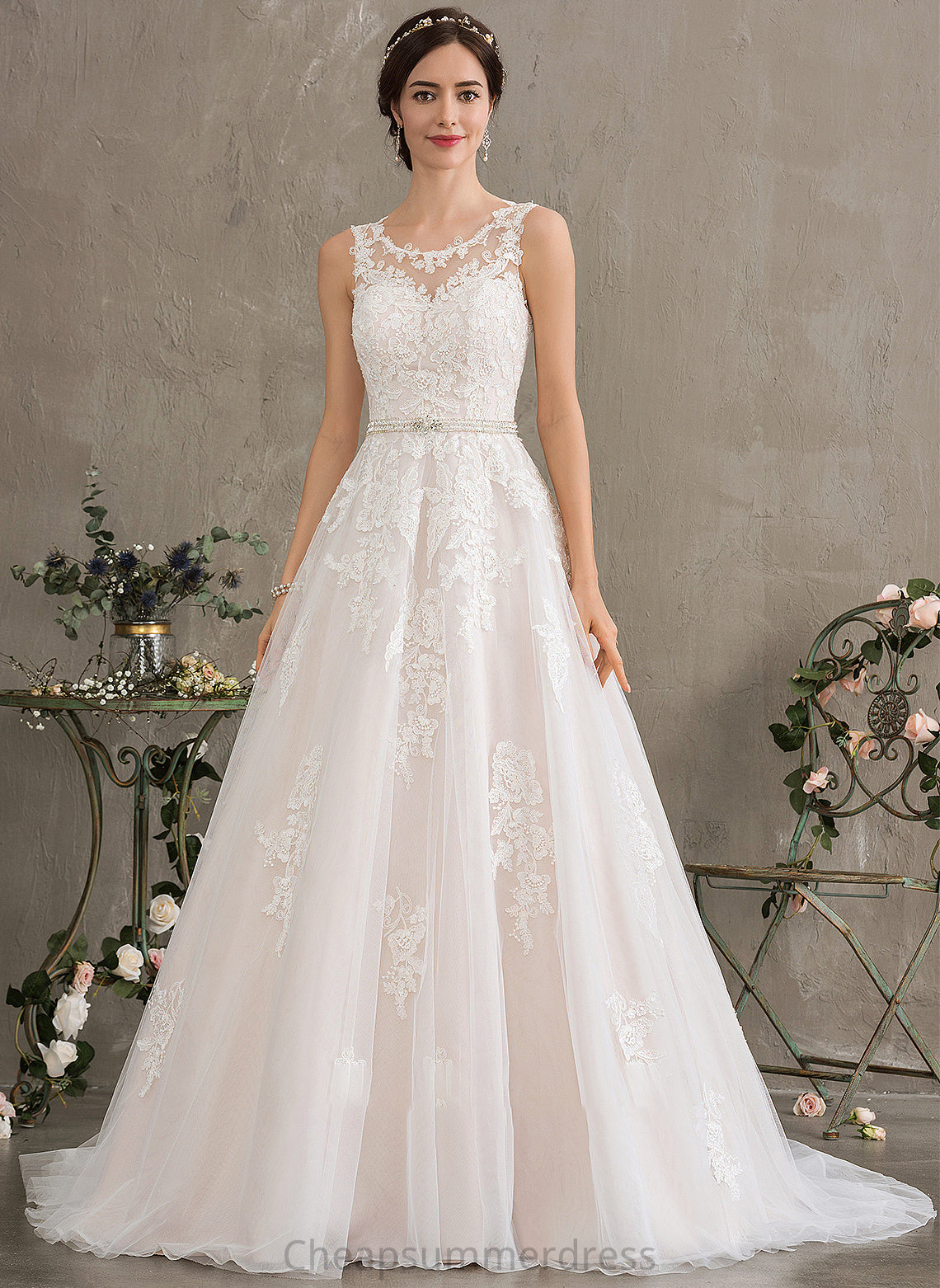 Wedding Wedding Dresses Neck Tulle With Scoop Beading Dress Court Guadalupe Train Ball-Gown/Princess Sequins