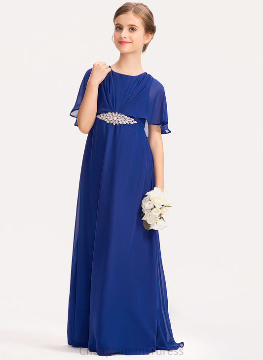 A-Line Neck Ruffle Scoop With Beading Chiffon Floor-Length Genesis Junior Bridesmaid Dresses