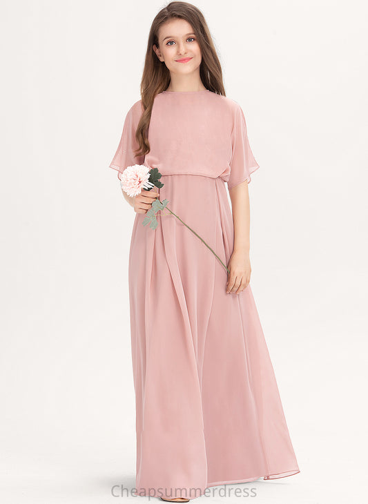 Junior Bridesmaid Dresses A-Line Neck Chiffon Floor-Length Lauren Scoop