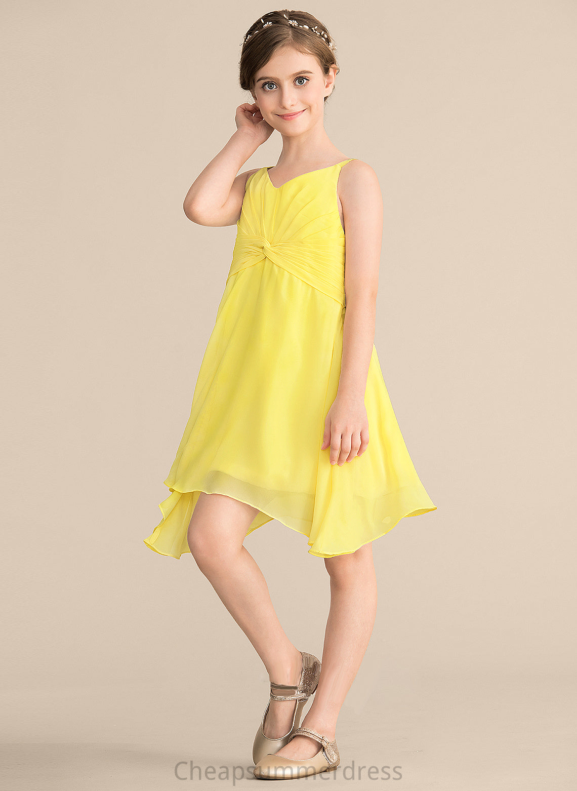 Chiffon Knee-Length Julianne With A-Line Ruffle V-neck Junior Bridesmaid Dresses