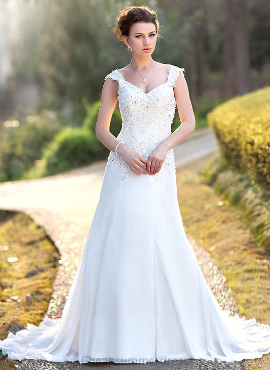 Sequins Train Beading Wedding Dresses Dress Chiffon Wedding V-neck With Lace A-Line Elle Court