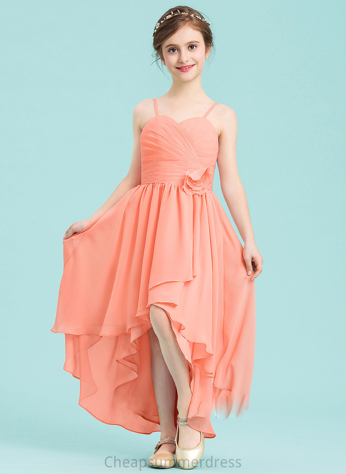 With Junior Bridesmaid Dresses Mackenzie Asymmetrical A-Line Ruffle Sweetheart Chiffon Flower(s)