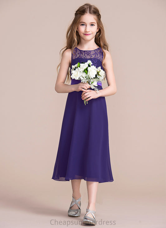 Junior Bridesmaid Dresses Neck Claire Scoop Tea-Length A-Line Chiffon