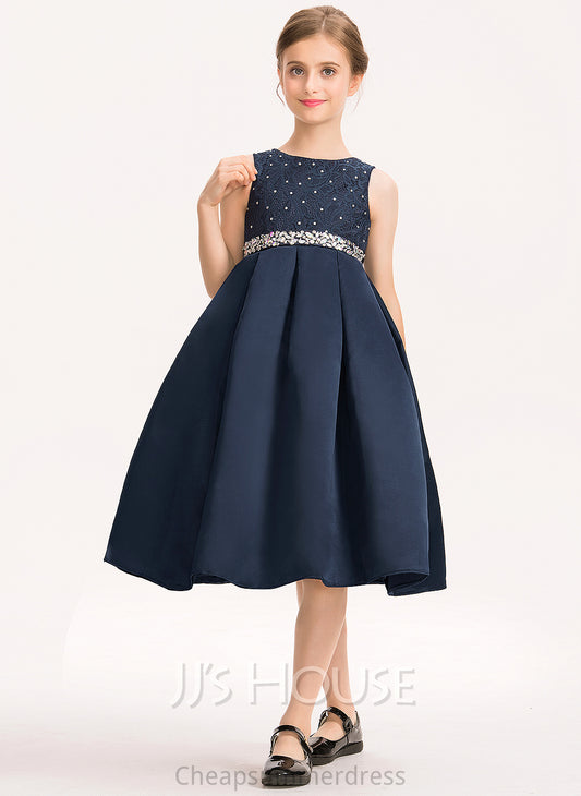 Lace Knee-Length Satin Valery Junior Bridesmaid Dresses Neck Bow(s) With A-Line Scoop Beading