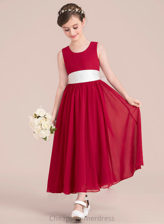 Empire Junior Bridesmaid Dresses Ankle-Length Scoop Neck A-Line Chiffon With Sash Shelby Bow(s)