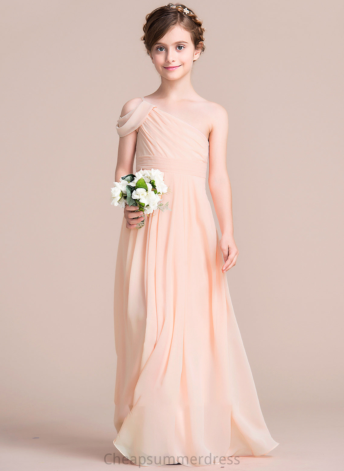 Ruffle Floor-Length Chiffon With Raegan A-Line Junior Bridesmaid Dresses One-Shoulder