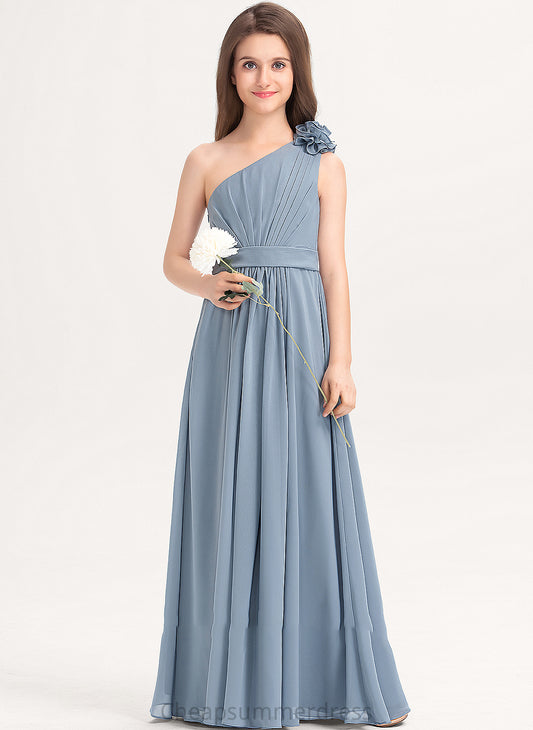 Flower(s) Ruffle Chiffon Floor-Length One-Shoulder A-Line With Cecelia Junior Bridesmaid Dresses