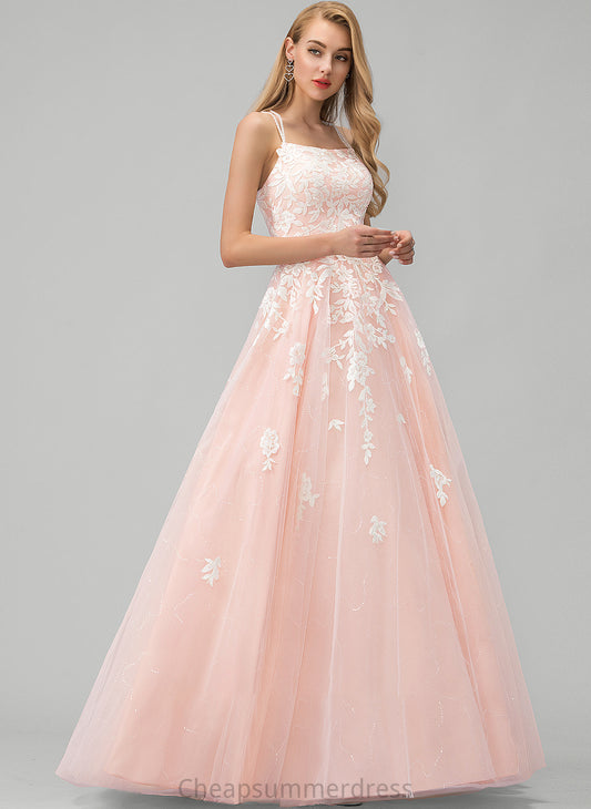 Floor-Length Lucia Lace Tulle Sequins Ball-Gown/Princess Neckline Square Prom Dresses With