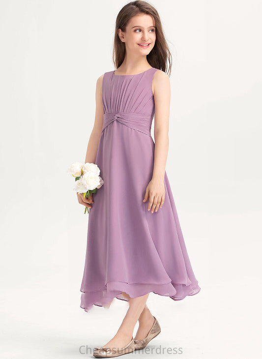 Neck With Chiffon Tea-Length Scoop Ruffle A-Line Aylin Junior Bridesmaid Dresses