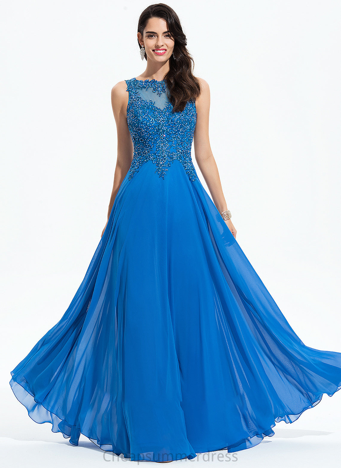 Lace Scoop Beading Chiffon Adalyn Floor-Length Sequins A-Line Prom Dresses Neck With