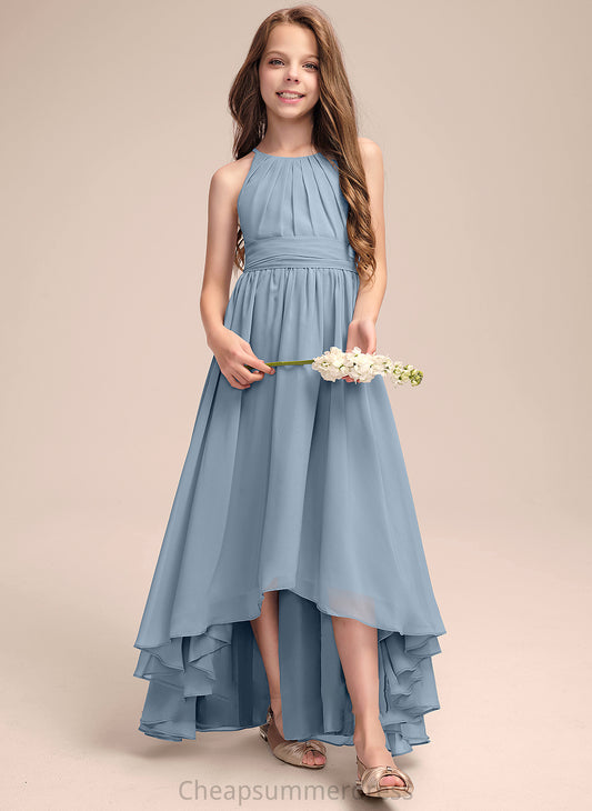 A-Line Scoop Dakota With Neck Chiffon Ruffle Bow(s) Junior Bridesmaid Dresses Asymmetrical